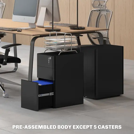 Buy 3-Drawer Steel Filing Cabinet with Lock - Black, 8 image