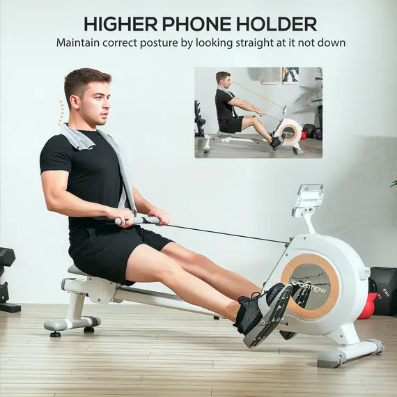 Buy Rowing Machine, 16-Level Magnetic Rower Machine with LCD Monitor and Phone Holder, White, 6 image