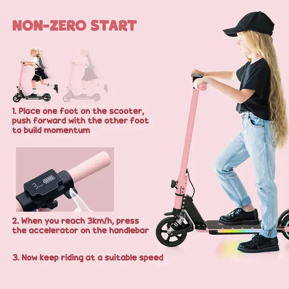 Buy Folding Electric Scooter for Kids Age 6-14 with Dual Brakes, Front Suspension, LED Colourful Lights and Display, 6.8kg Lightweight Aluminium E Scooter, Up to 14 KM/H & 6 KM, Pink, 4 image