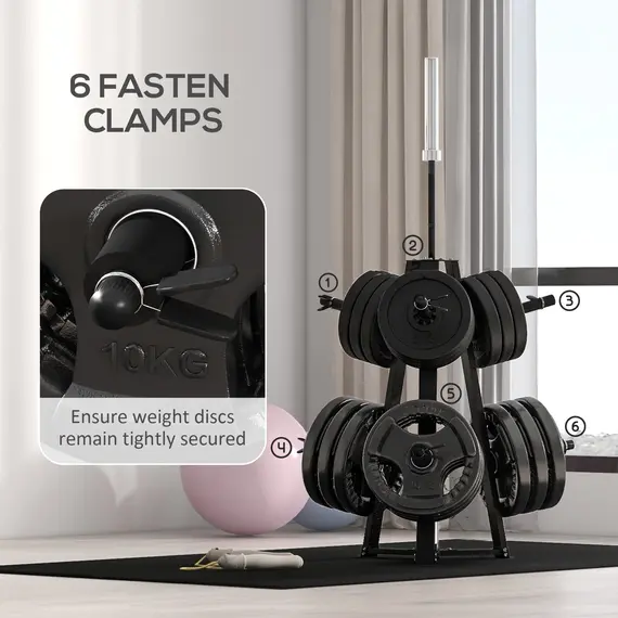 Buy Weight Tree Weight Rack for 5cm Weight Plates and Barbell Bar with 6 Fasten Clamps, 300kg Capacity, 5 image