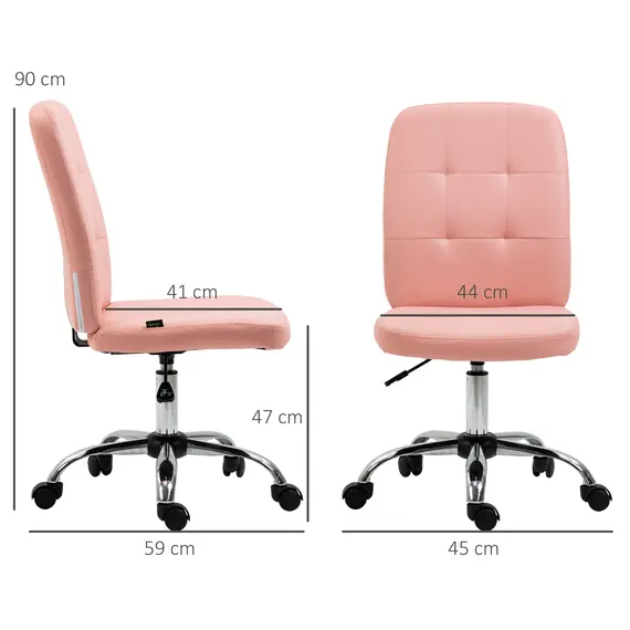 Buy Armless Faux Leather Office Chair - Pink, 3 image