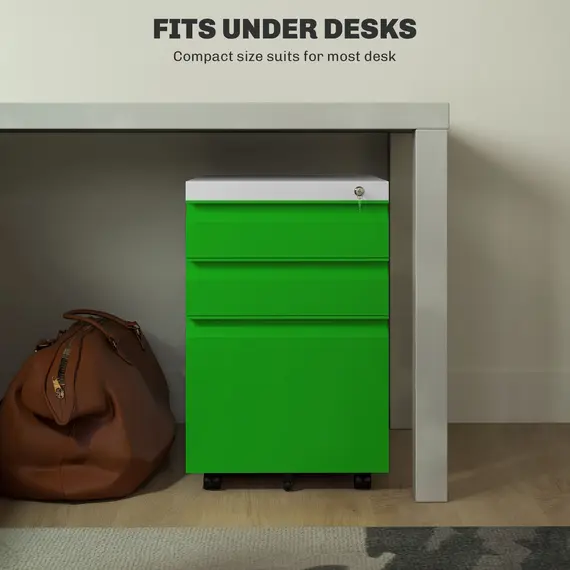 Buy 3 Drawer Filling Cabinet, Mobile Metal File Cabinet with Anti-tilt Design for Letter, A4, Legal Size, Green, 7 image