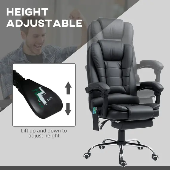 Buy Heated 6 Points Vibration Massage Executive Office Chair Adjustable Swivel Ergonomic High Back Desk Chair Recliner with Footrest Black, 6 image