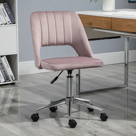 Buy Armless Velvet-Feel Office Chair - Pink, 2 image