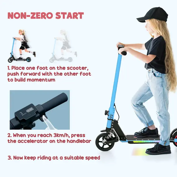 Buy Folding Electric Scooter for Kids Age 6-14 with Dual Brakes, Front Suspension, LED Colourful Lights and Display, 6.8kg Lightweight Aluminium E Scooter, Up to 14 KM/H & 6 KM, Blue, 4 image