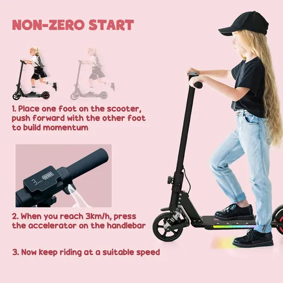 Buy Folding Electric Scooter for Kids Age 6-14 with Dual Brakes, Front Suspension, LED Colourful Lights and Display, 6.8kg Lightweight Aluminium E Scooter, Up to 14 KM/H & 6 KM, Black, 4 image