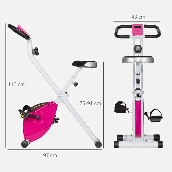 Buy Folding and Quiet Exercise Bike with 8-Level Magnetic Resistance and Heart Rate Sensor, for Home Gym, Pink and White, 3 image