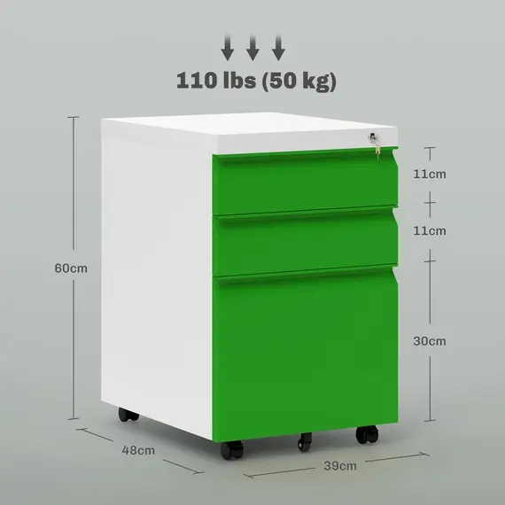 Buy 3 Drawer Filling Cabinet, Mobile Metal File Cabinet with Anti-tilt Design for Letter, A4, Legal Size, Green, 3 image