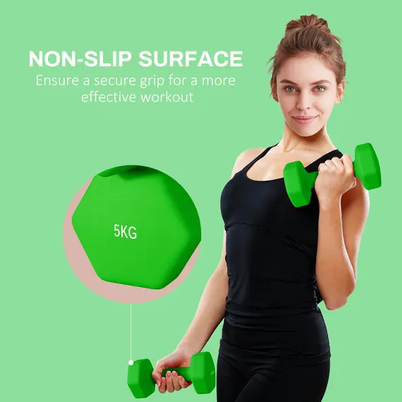 Buy Set of 6 Hex Dumbbells, Neoprene Weights Pair with Non-Slip Grip, Home Gym Fitness Training Equipment, 2 x 3kg, 2 x 4kg, 2 x 5kg, Pink, Purple, Green, 6 image