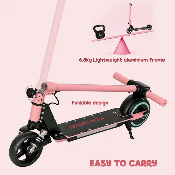 Buy Folding Electric Scooter for Kids Age 6-14 with Dual Brakes, Front Suspension, LED Colourful Lights and Display, 6.8kg Lightweight Aluminium E Scooter, Up to 14 KM/H & 6 KM, Pink, 8 image