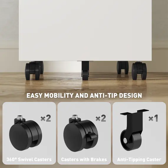 Buy 3-Drawer Steel Filing Cabinet with Lock and Wheels - White, 7 image