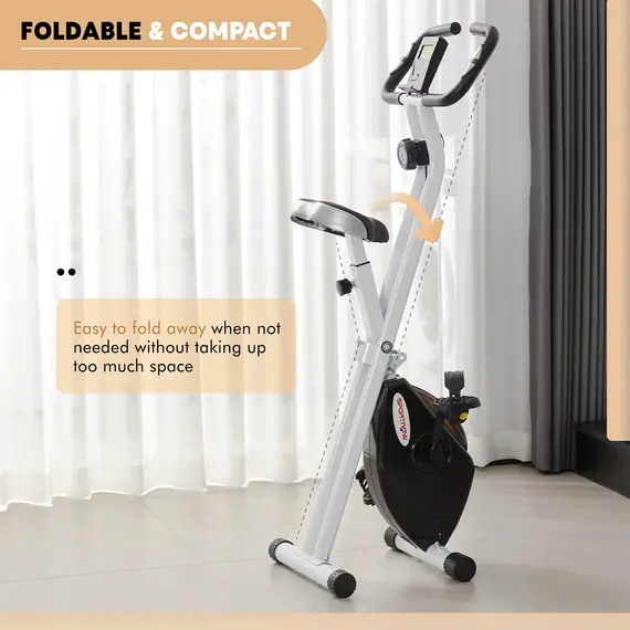 Buy Folding and Quiet Exercise Bike with 8-Level Magnetic Resistance and Heart Rate Sensor, for Home Gym, Black and White, 8 image