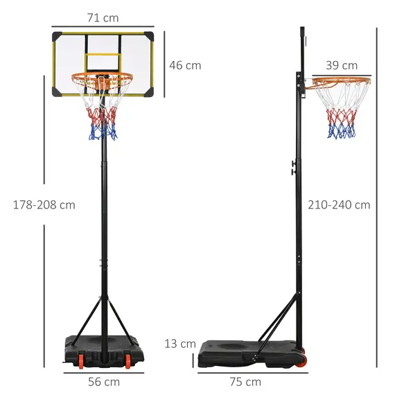 Buy Height Adjustable Basketball Hoop and Stand with Firm Backboard and Weighted Base, Portable Wheels, Yellow, 3 image