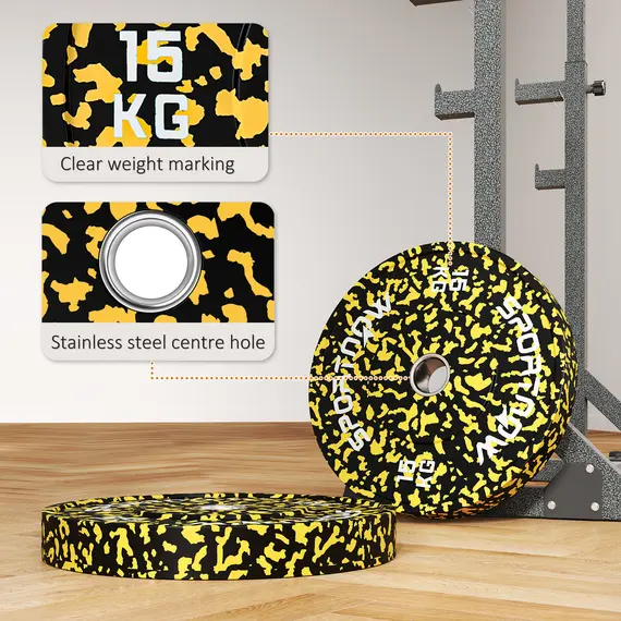 Buy Olympic Weight Plates Set, Solid Rubber Bumper Plates Weights Discs with 2"/5cm Holes, for Home Gym Weight Lifting Strength Training, 2 x 15kg, 6 image