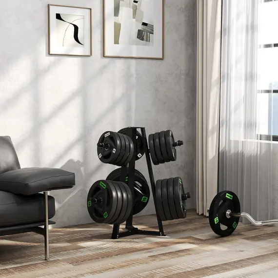 Buy Weight Tree Weight Rack for 5cm Weight Plates and Barbell Bar with 6 Fasten Clamps, 300kg Capacity, 9 image