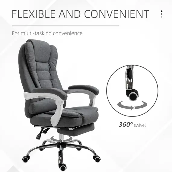 Buy Office Chair, Computer Desk Chair, Linen Fabric Swivel Rolling Task Chair with Large Soft Padded Cushion, 135° Reclining Backrest and Retractable Footrest, Grey, 7 image