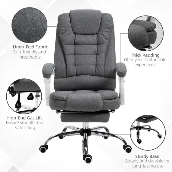 Buy Office Chair, Computer Desk Chair, Linen Fabric Swivel Rolling Task Chair with Large Soft Padded Cushion, 135° Reclining Backrest and Retractable Footrest, Grey, 4 image