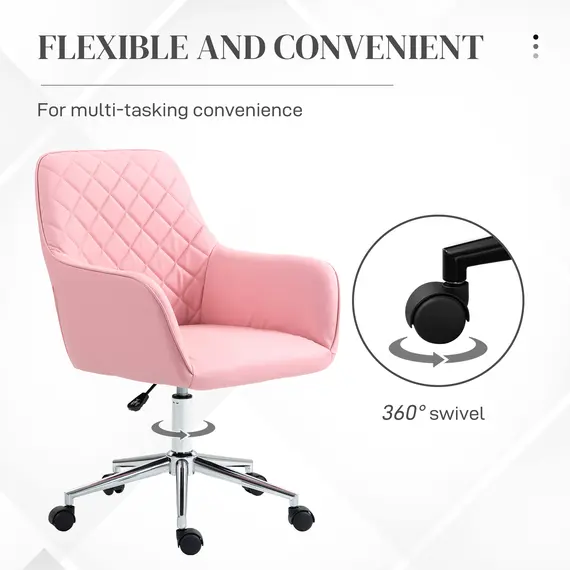 Buy Office Desk Chair, Leather-Feel Fabric Computer Swivel Chair with Rolling Wheels and Adjustable Height for Home, Pink, 5 image