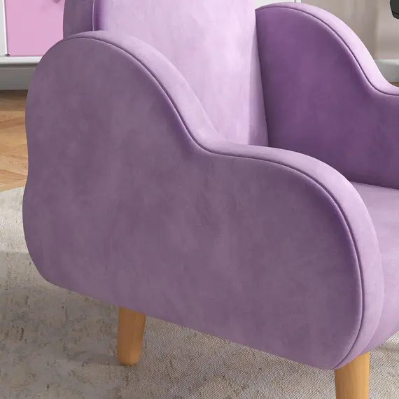 Buy Kids Armchair Toddler Sofa Children Chair with Arm Rest, Wooden Frame, Velvet, PP Legs, Cloud Shape, for Ages 1.5-3 Years - Purple, 9 image