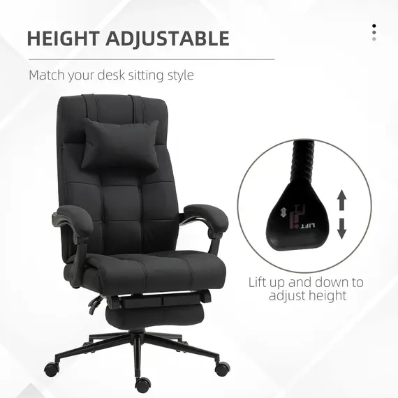 Buy Office Desk Chair with Footrest, Headrest Pillow, Home Office Chair with Reclining Backrest, Swivel Wheels, Black, 4 image