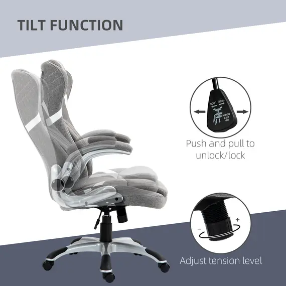 Buy Linen-Look Office Chair, with Adjustable Height and Tension - Grey, 5 image