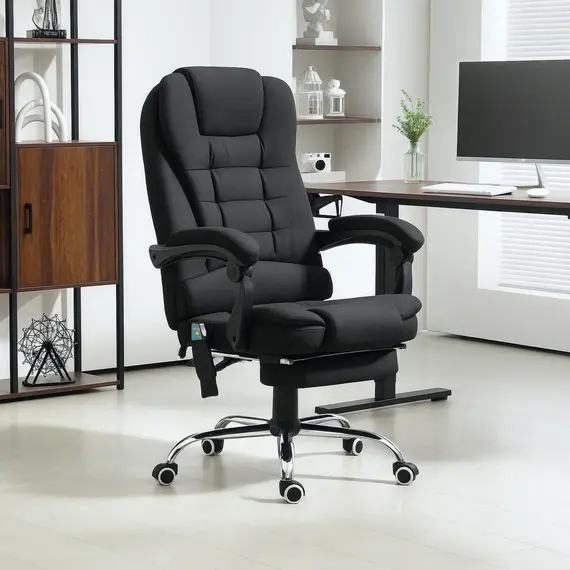 Buy Heated 6 Points Vibration Massage Executive Office Chair Adjustable Swivel Ergonomic High Back Desk Chair Recliner with Footrest Full Black, 2 image