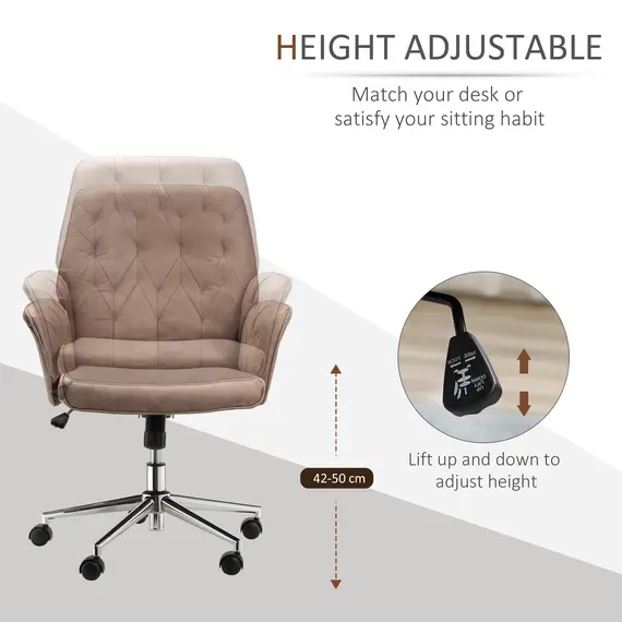 Buy Office Desk Chair, Microfibre Vanity Chair with Height Adjustable, Armrest, Swivel Chair for Home, Coffee, 4 image