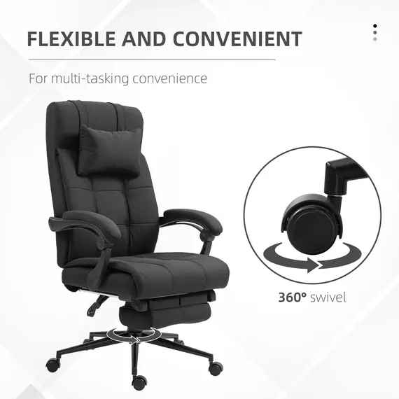 Buy Office Desk Chair with Footrest, Headrest Pillow, Home Office Chair with Reclining Backrest, Swivel Wheels, Black, 6 image
