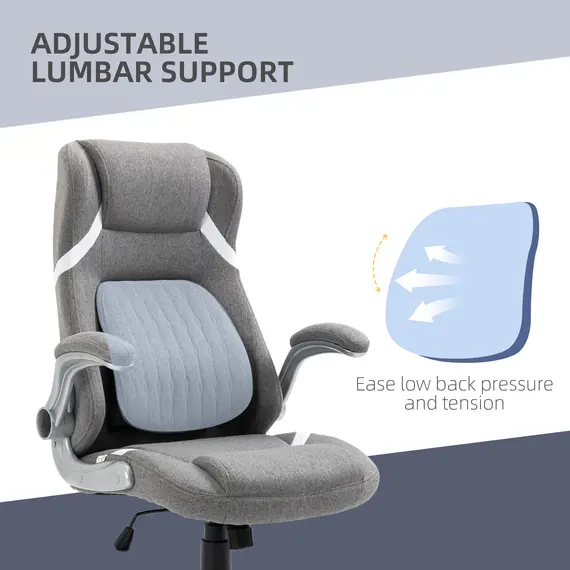 Buy Linen-Look Office Chair, with Adjustable Height and Tension - Grey, 6 image