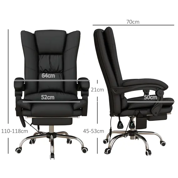 Buy High Back Vibration Massage Office Chair, Heated Reclining PU Leather Computer Chair with 135° Reclining Back and Footrest, Black, 3 image
