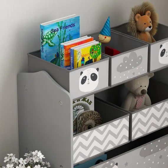 Buy Kids Storage Unit, Toy Storage Organiser, with Six Fabric Bins, for Bedrooms, Playrooms, Nurseries - Grey, 8 image