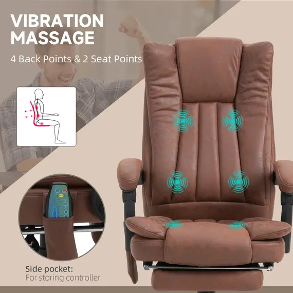 Buy Office Chair with Massage and Heat, Microfibre Reclining Computer Desk Chair with Footrest and Adjustable Height, Swivel Wheels for Home Office, Brown, 6 image