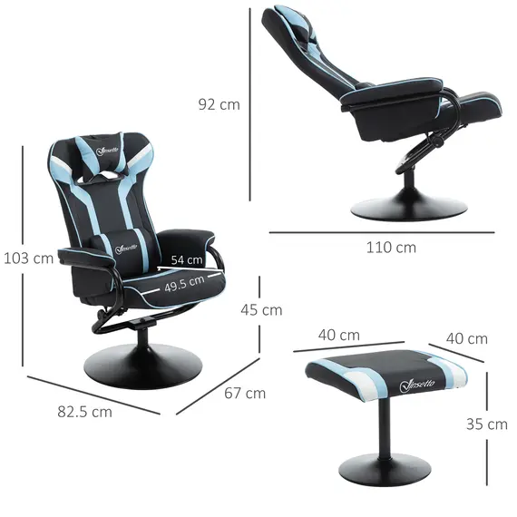Buy  Reclining Chair and Stool Set, Recliner Chair with Headrest, Gaming Chair with Lumbar Support, Pedestal Base for Home Office, Lake Blue, 3 image