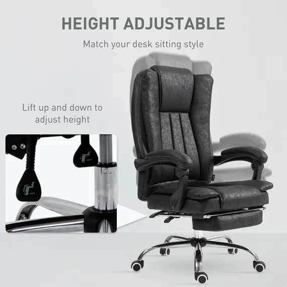 Buy Home Office Chair Microfibre Desk Chair with Reclining Function Armrests Swivel Wheels Footrest Black, 4 image