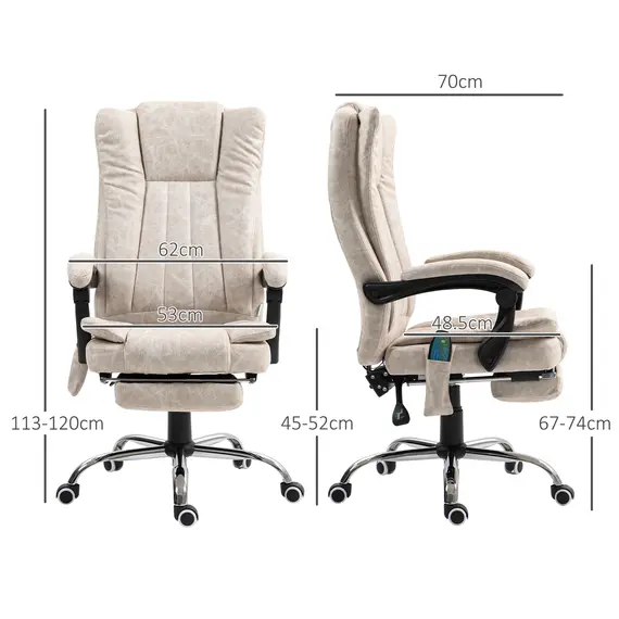 Buy Vibrating Massage Office Chair with Heat, Desk Chair with Height Adjustable and Footrest, Cream White, 3 image