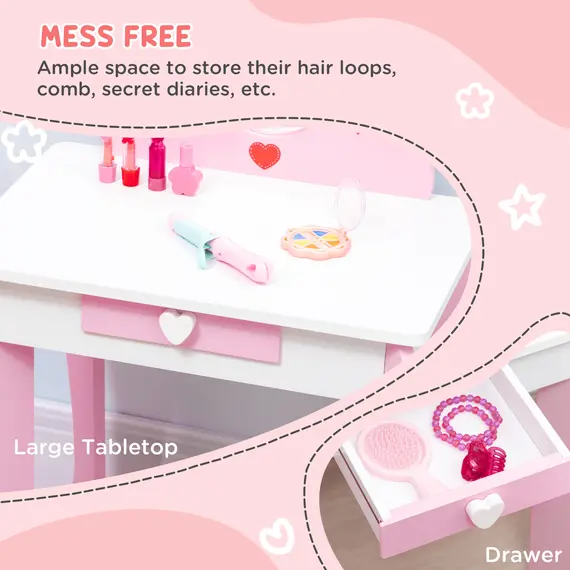 Buy Kids Dressing table Set w/ Mirror, Stool, Drawer, Cute Patterns, for Ages 3-6 Years - Pink, 5 image