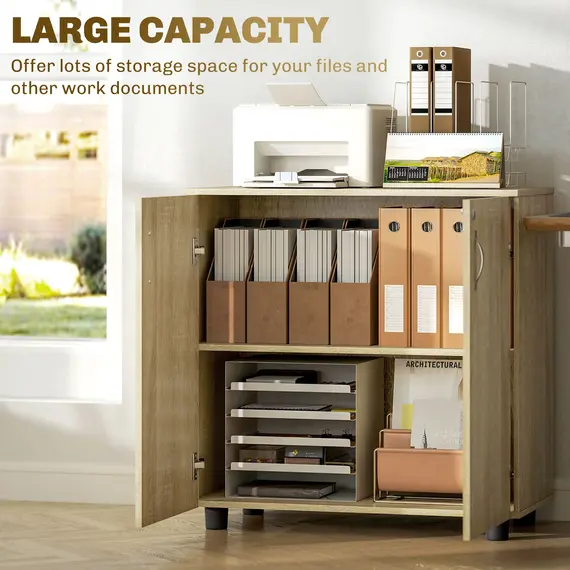 Buy Two-Tier Locking Office Storage Cabinet - Oak, 4 image