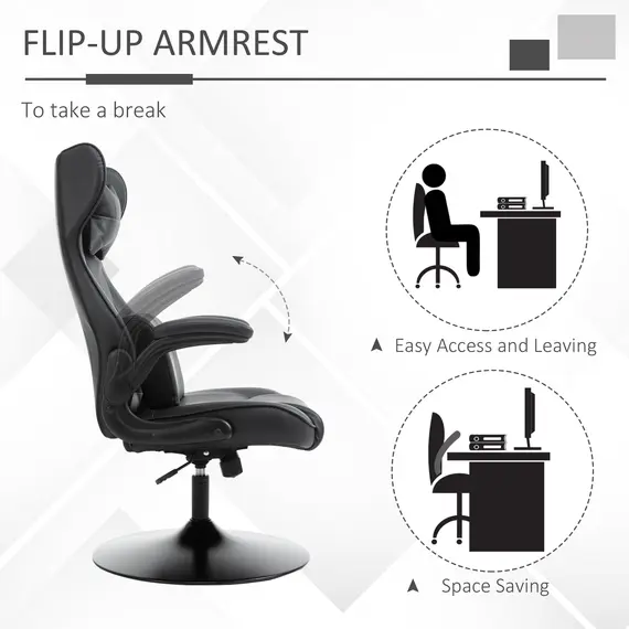 Buy Video Game Chair with Lumbar Support, Racing Style Home Office Chair, Computer Chair with Swivel Base, Flip-up Armrest and Headrest, Black, 4 image