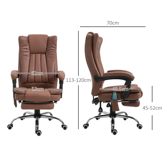 Buy Office Chair with Massage and Heat, Microfibre Reclining Computer Desk Chair with Footrest and Adjustable Height, Swivel Wheels for Home Office, Brown, 3 image