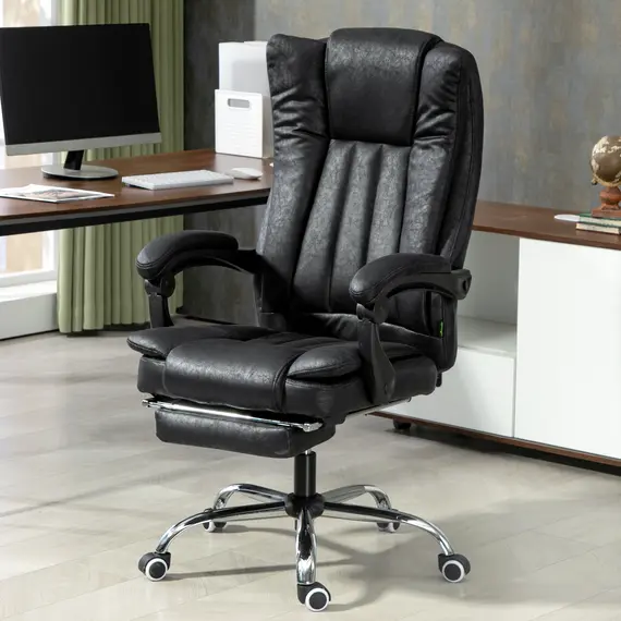 Buy Home Office Chair Microfibre Desk Chair with Reclining Function Armrests Swivel Wheels Footrest Black, 2 image
