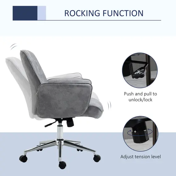 Buy Swivel Computer Office Chair Mid Back Desk Chair for Home Study Bedroom, Light Grey, 5 image