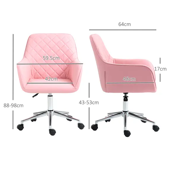 Buy Office Desk Chair, Leather-Feel Fabric Computer Swivel Chair with Rolling Wheels and Adjustable Height for Home, Pink, 3 image
