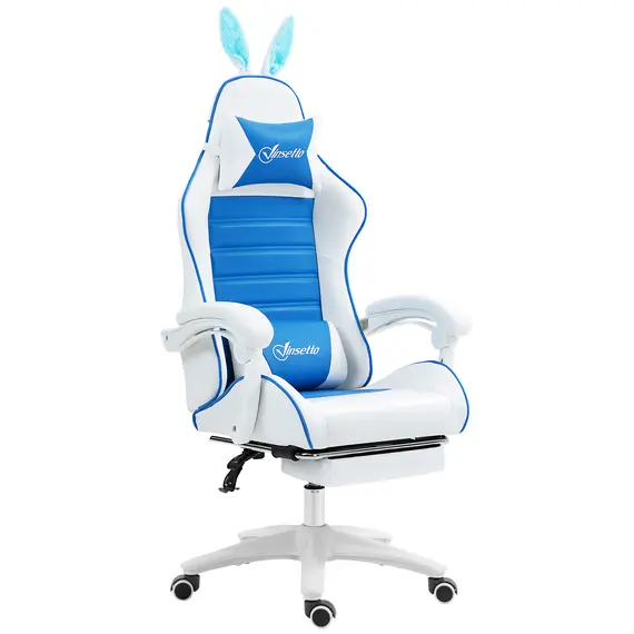 Buy Racing Gaming Chair, Reclining PU Leather Computer Chair with Removable Rabbit Ears, Footrest and Lumber Support, Blue