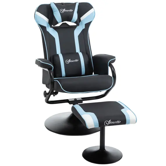 Buy  Reclining Chair and Stool Set, Recliner Chair with Headrest, Gaming Chair with Lumbar Support, Pedestal Base for Home Office, Lake Blue