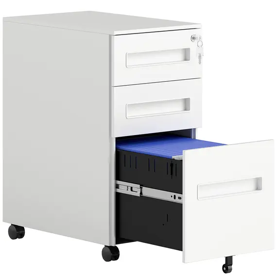 Buy Metal Mobile File Cabinet with Wheels, Lockable 3 Drawer Filing Cabinet for A4, Legal, Letter, Compact Under Desk Storage Unit with Pre-Assembled Body for Home Office, 30 x 43.5 x 60cm, White