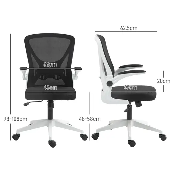 Buy Mesh Back Office Chair, with Flip-Up Arms - Black and White, 3 image