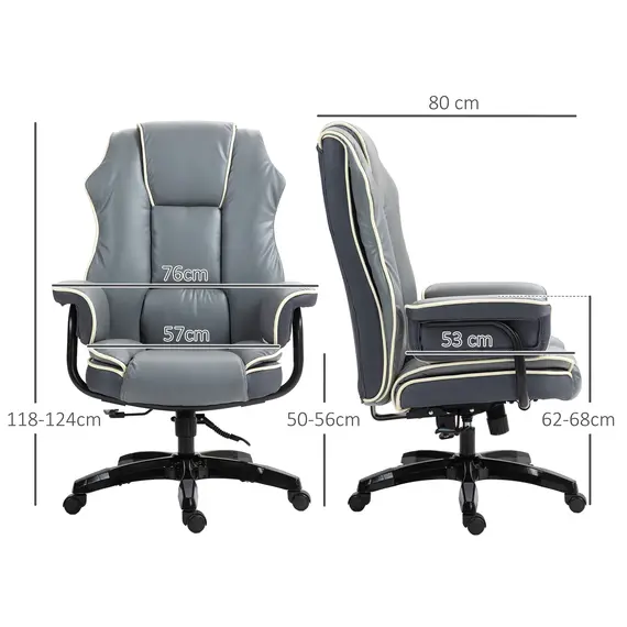 Buy High Back Office Chair, PU Leather Desk Chair, Reclining Swivel Computer Chair for Home, Grey, 3 image