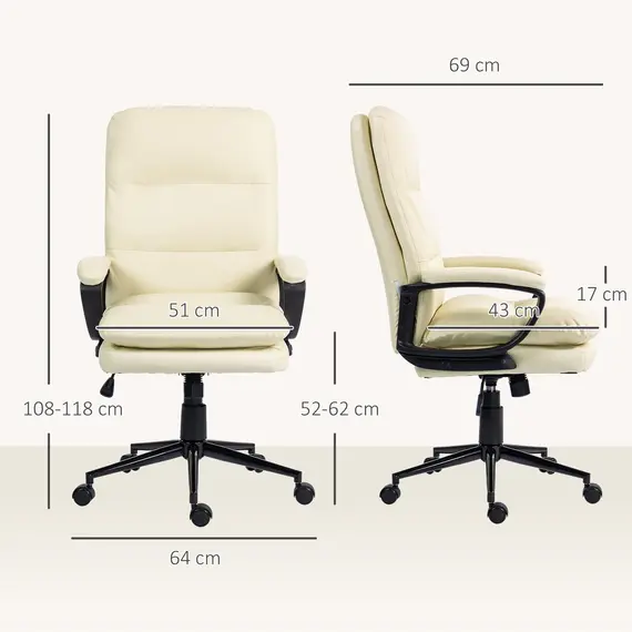 Buy Office Chair, PU Leather Computer Desk Chair Office Chair with Adjustable Height and Swivel Rolling Wheels for Work Study, Cream White, 3 image