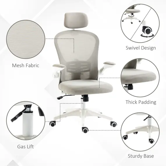 Buy Multi-Adjustable Office Chair, with Lumbar Support, Headrest and Mesh Back - Grey, 7 image