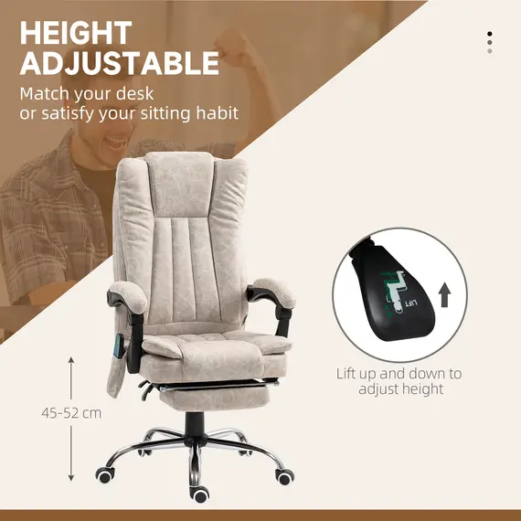 Buy Vibrating Massage Office Chair with Heat, Desk Chair with Height Adjustable and Footrest, Cream White, 5 image